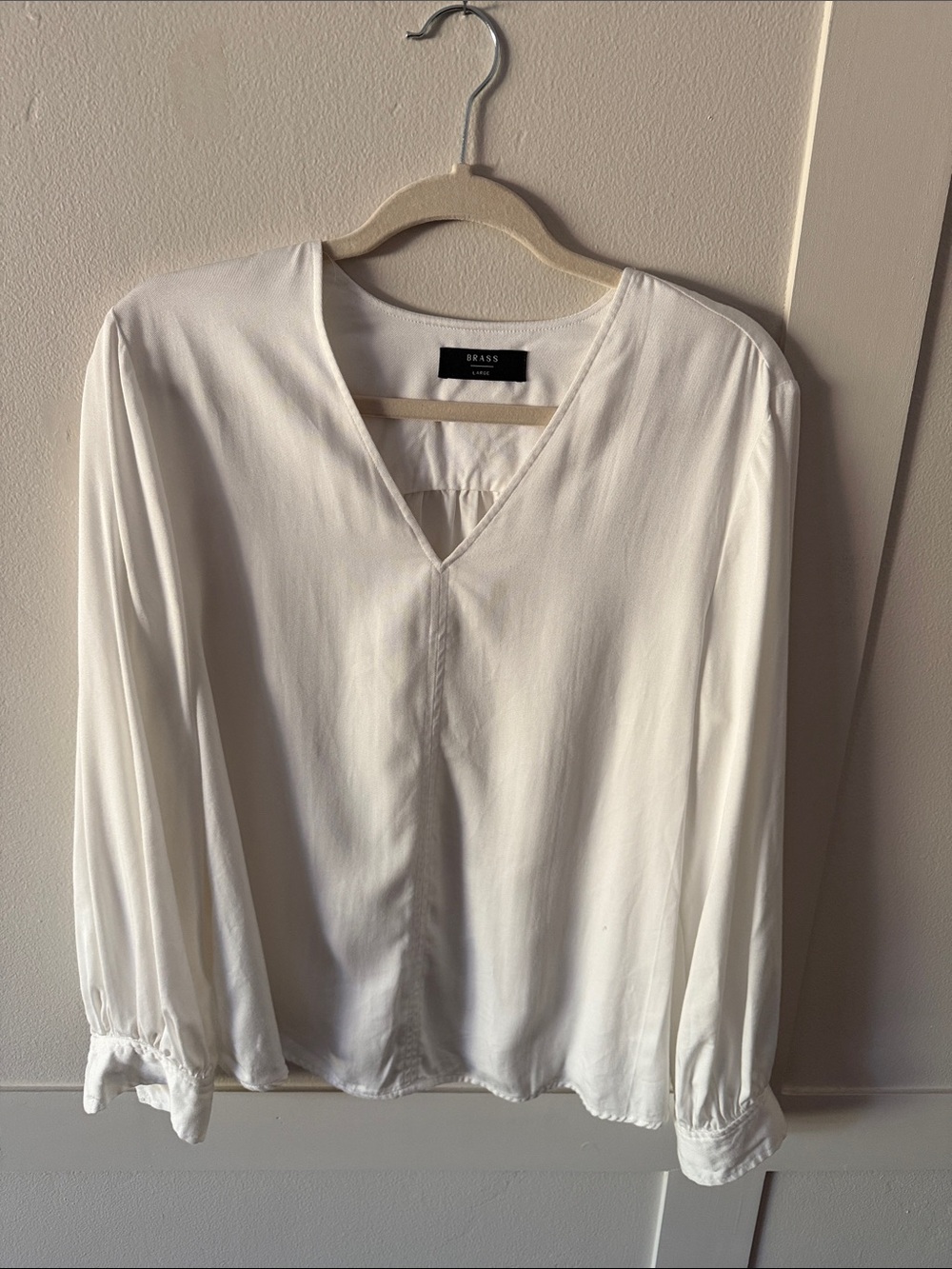 BRASS White V-Neck Long Sleeve Blouse